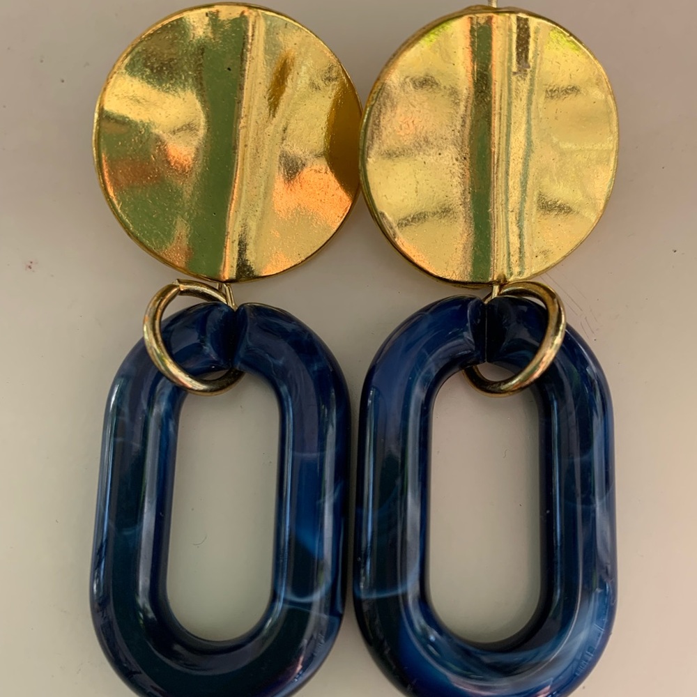 Gold and Blue Statement Earrings